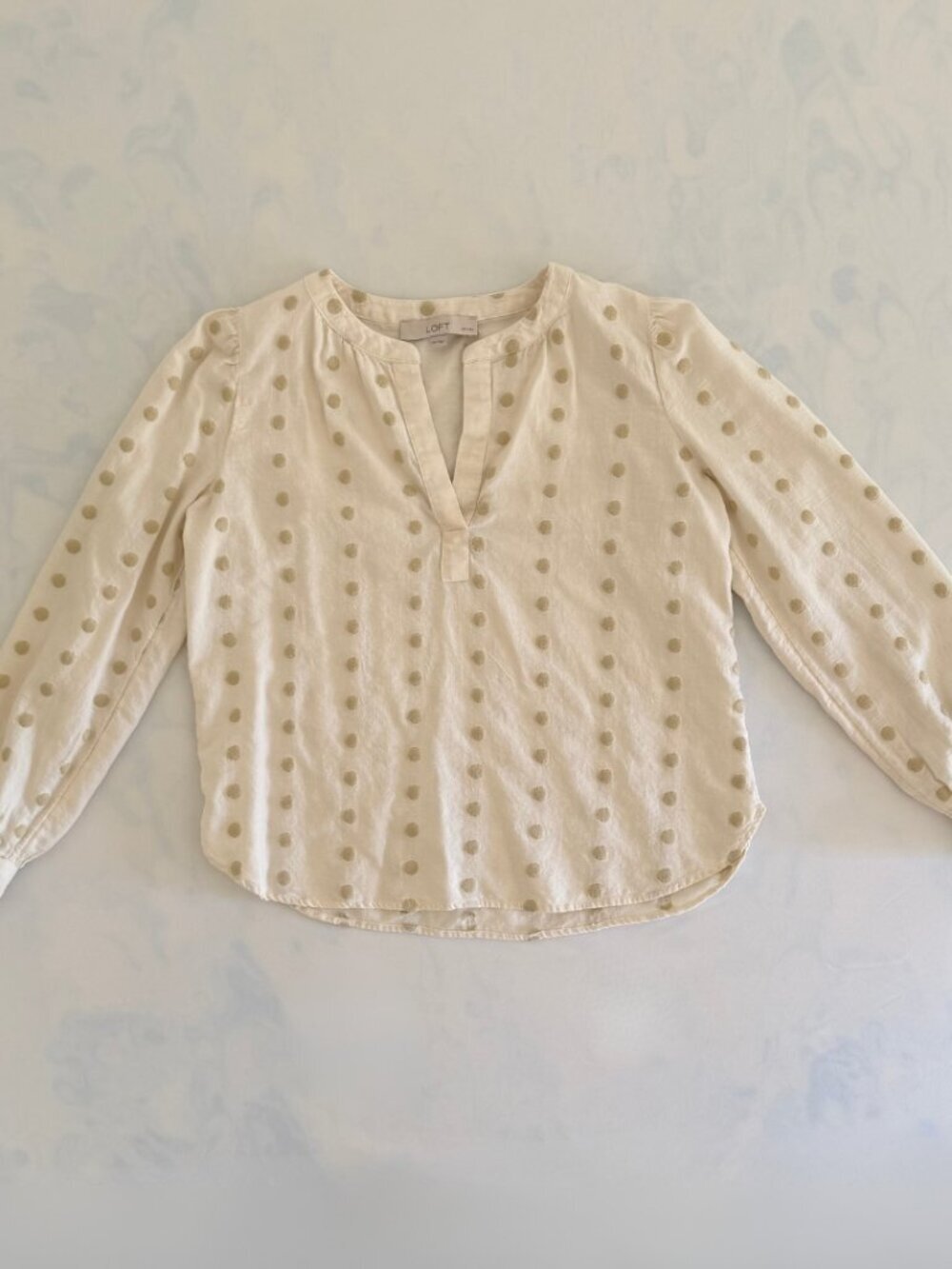 LOFT Cream Polka Dot Beachy Cotton Petite Blouse